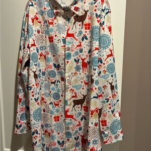 Colorful Holiday Print Button-Up Shirt